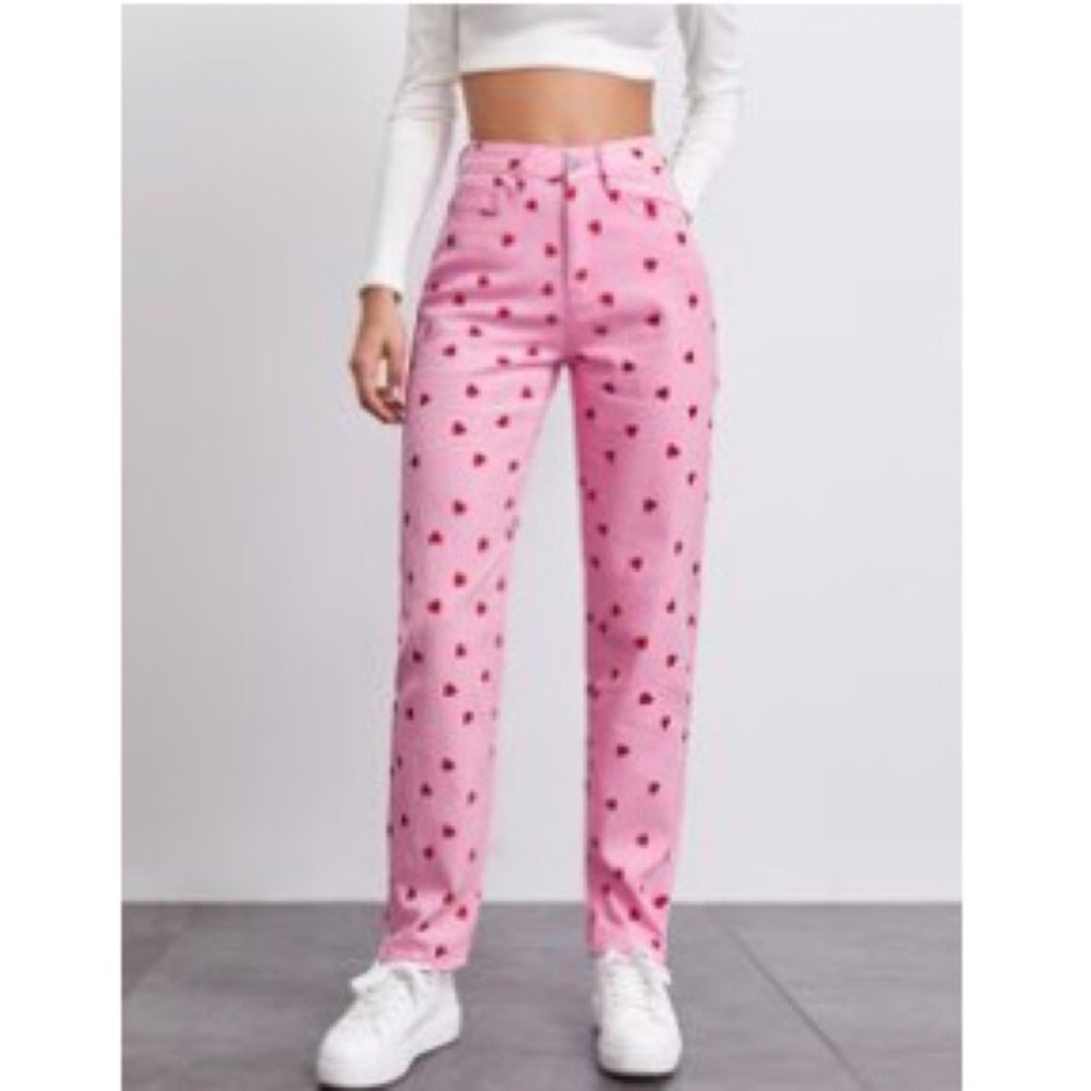 PINK HEART PRINT STRAIGHT JEAN
